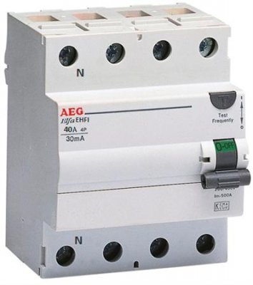 AEG Jordfelsbrytare typ A, 4-polig, 40A-30mA för montering på DIN-skena, ansluts med Nolla till vänster.jpg