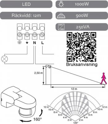 Elko Rörelsevakt 120 IP55 Tak Vägg bild funktion