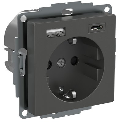 Exxact 1-vägsuttag + 2xUSB uttag Typ A+C Antracit WDE003174