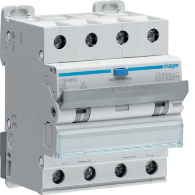 Hager 4-polig personskyddsbrytare 16A 30mA ADM466C