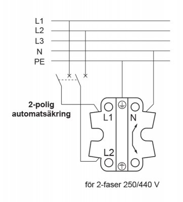 inkoppling tvättmaskin torktumlare 2 faser i samma vägguttag