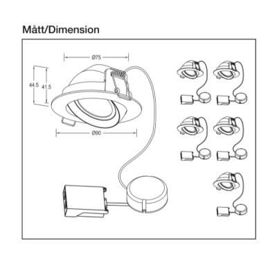 m-penny 6-pack svarta slimmade ledspotlights