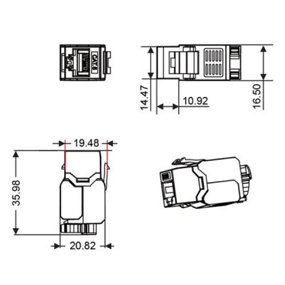 Måttbild modularjack cat6 designx toolless