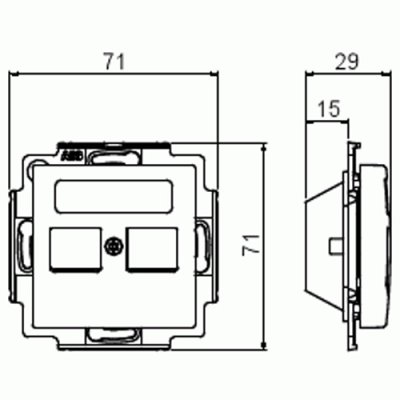 måttskiss datauttag abb saga Keystone RJ45 kontakter 6438199012261 FOT5000-916
