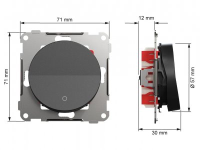 måttskiss elko one strömställare 2-pol svart eko50039 7020160500397