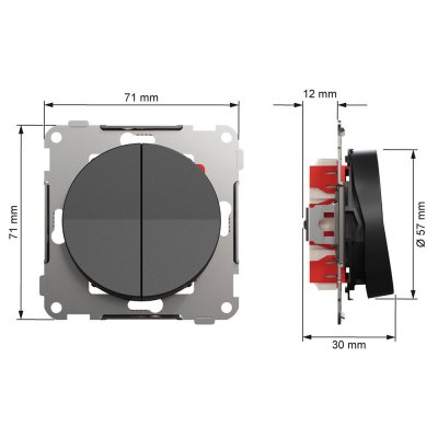 måttskiss elko one strömställare kron skruvanslutning svart eko50045 7020160500434