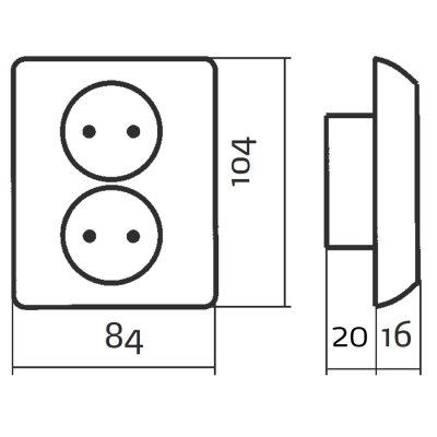 måttskiss elko rs ojordat renvit 2-v vägguttag