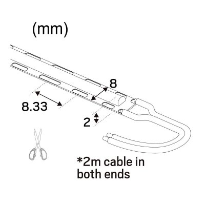 måttskiss och dimensioner 5000x8x2mm for hide a lite ledstrip 24v line ip20 lowlum