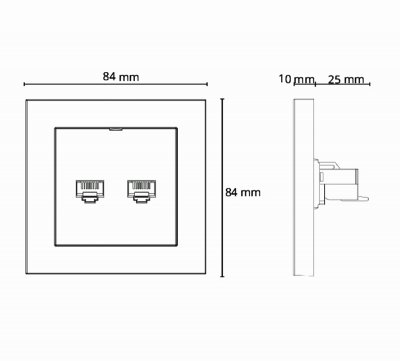 måttskiss för sg datauttag 2xrj45 cat6