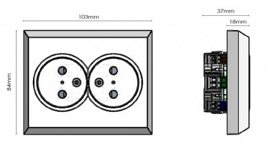 måttskiss sg install vägguttag 2-vägs svart ojordad 7021987710112