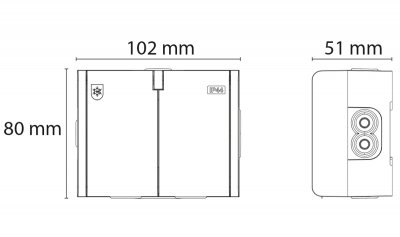 måttskiss sg vägguttag 1-vägs ip44 vit ral 9003utomhus