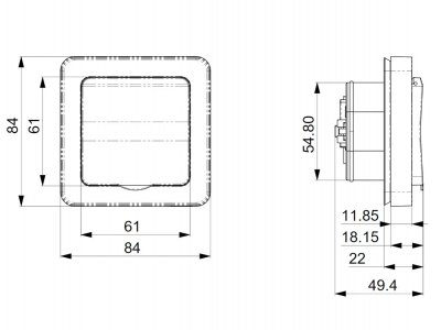 måttskiss vägguttag ip44 1-vägs 16a infällt designx