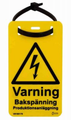 plastskylt varning bakspänning v0105170 7330069019686