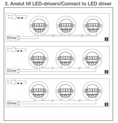seriekoppling 350ma minidownlights inkoppling