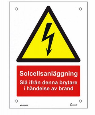 skylt solcellsanläggning A6 7330069025779 V0105122