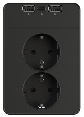 svart vägguttag med usb-a + c designX serien