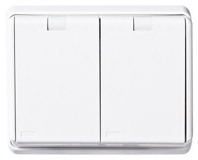 Vägguttag sep. matning 2-vägs med lock IP44 440V renvit infällt EKO07478